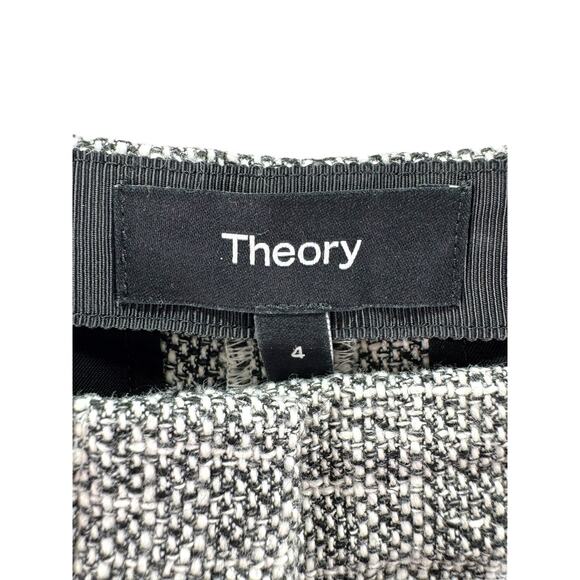Theory Tapered Slim Pants Size 4 Canvas Tweed Slub Black White Workwear - Picture 5 of 10